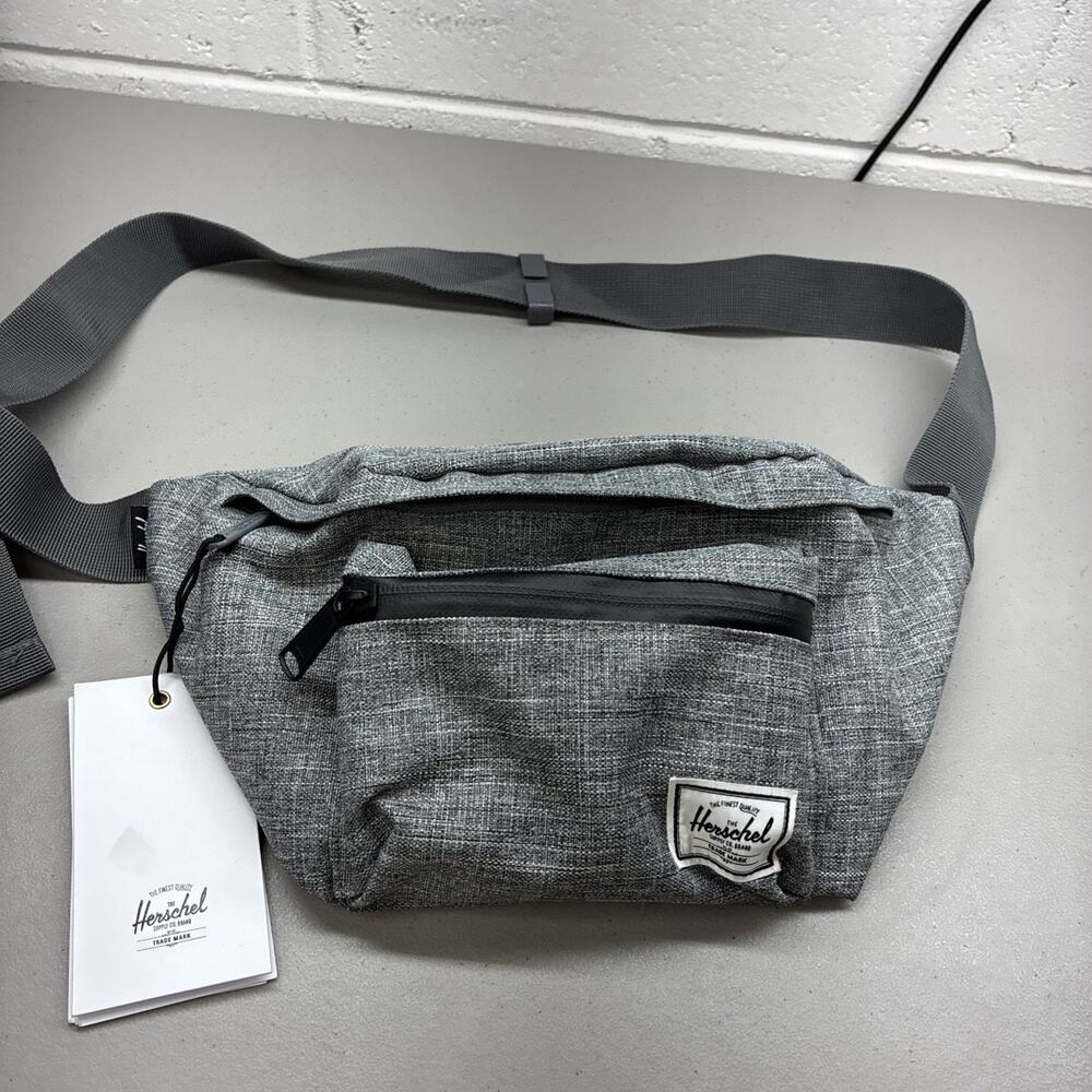 Herschel Gray Fabric Fanny Pack, Crossbody 2-Pocket Adjustable Strap Zipper